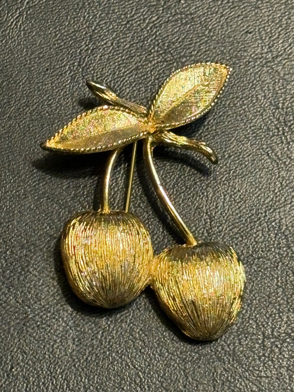 Vintage 1966 Sarah Coventry Golden Cherries Brooch Gold Tone Textured Fruit Pin